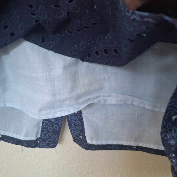 Zara Navy Eyelet Off The Shoulder Button Front Mini Dress Womens Size M - Picture 4 of 7